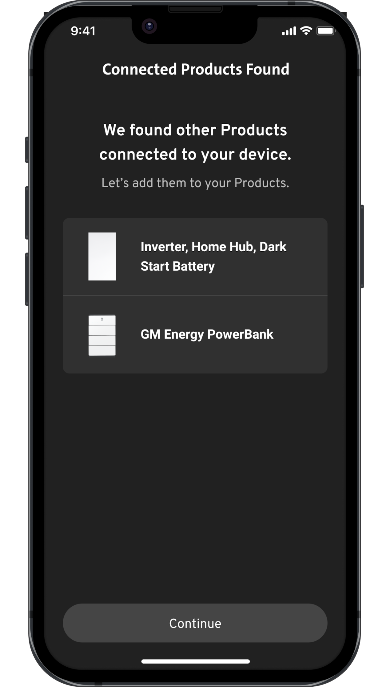 GM Energy Home Energy Management mobile app screen